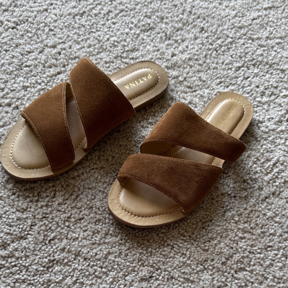 Patina Brown Suede Slide Sandals